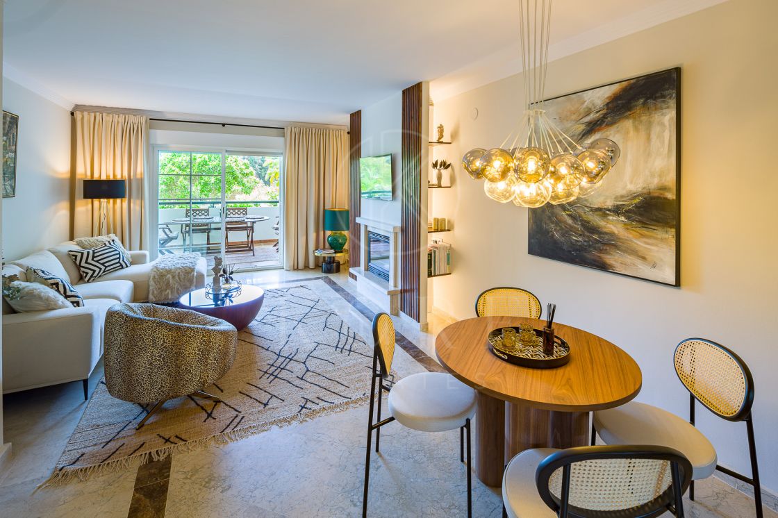 Stunning two bedroom south west facing elevated ground floor apartment in the heart of Marbella's Golden Mile