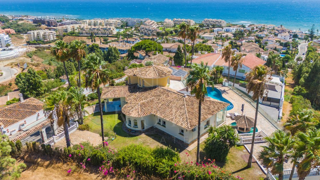 Spectacular south facing five bedroom villa in El Chaparral, Mijas Costa with panoramic sea views