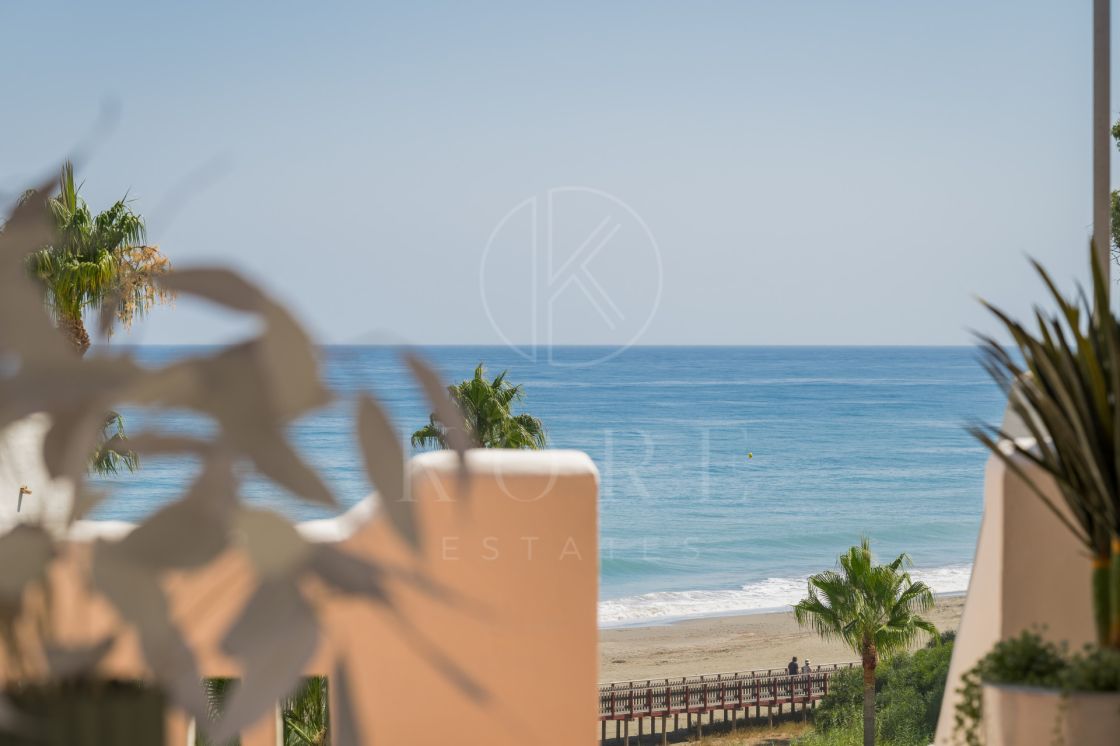 Stunning south-facing three bedroom penthouse located in the exclusive gated community of Bahia Del Velerin, Estepona.