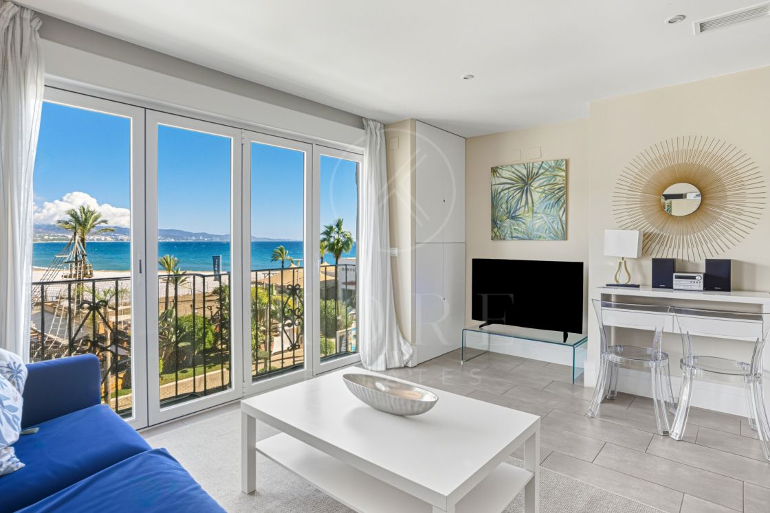 Two-bedroom, east-facing apartment with sea and mountain views, located in the heart of Puerto Banús.