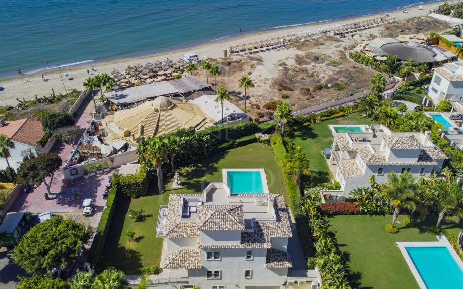 Immaculate five bedroom, south facing beachfront villa located in El Rosario, Marbella East with incredible sea views